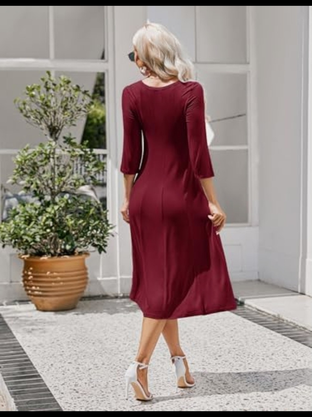 NWT Hotouch Wine Red Pleated Midi Dress (With Pockets!) - Picture 3 of 6
